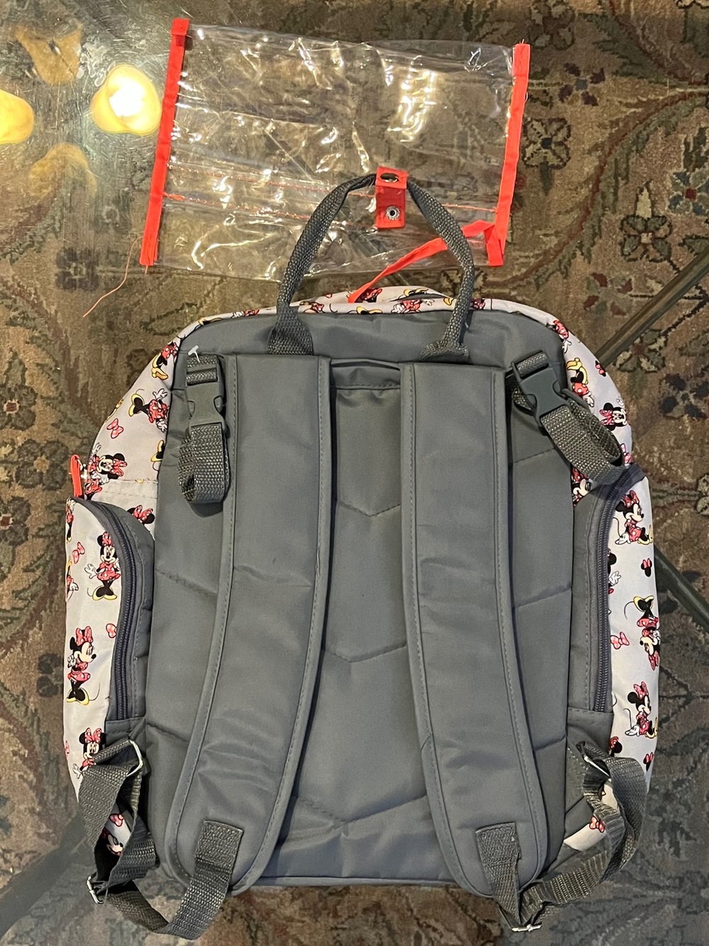 Disney Baby Minnie Mouse Gray Backpack Red Bow Print Bag - Picture 2 of 12